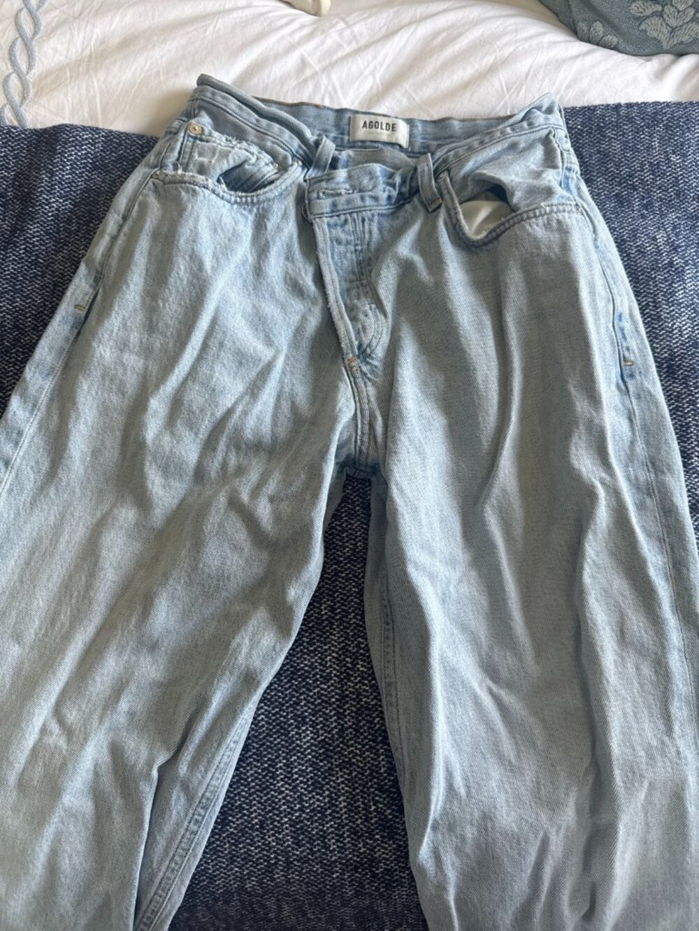 AGOLDE Criss Cross Straight High Rise Jeans Size 26 Light Wash Suburbia Wired